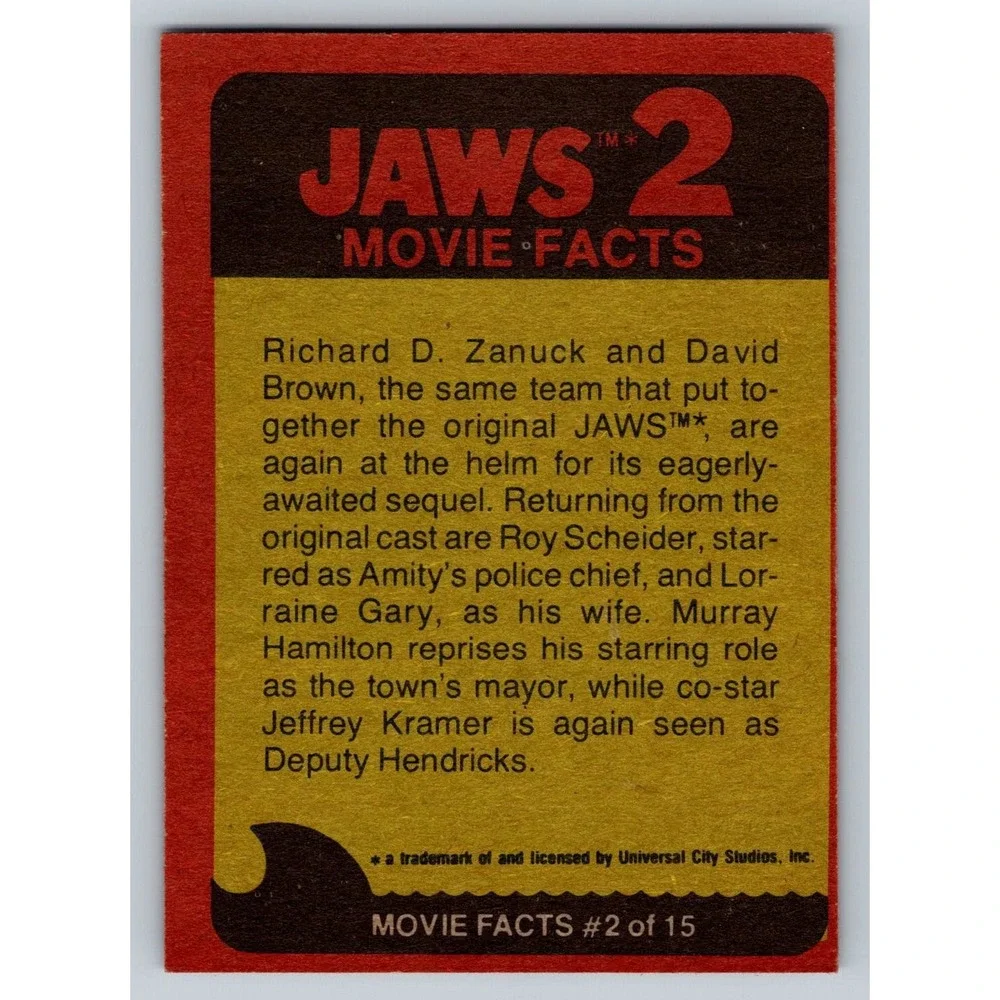 Jaws 2 A Close Brush With Death! 1978 Jaws 2 No. 7 Non-Sport Card